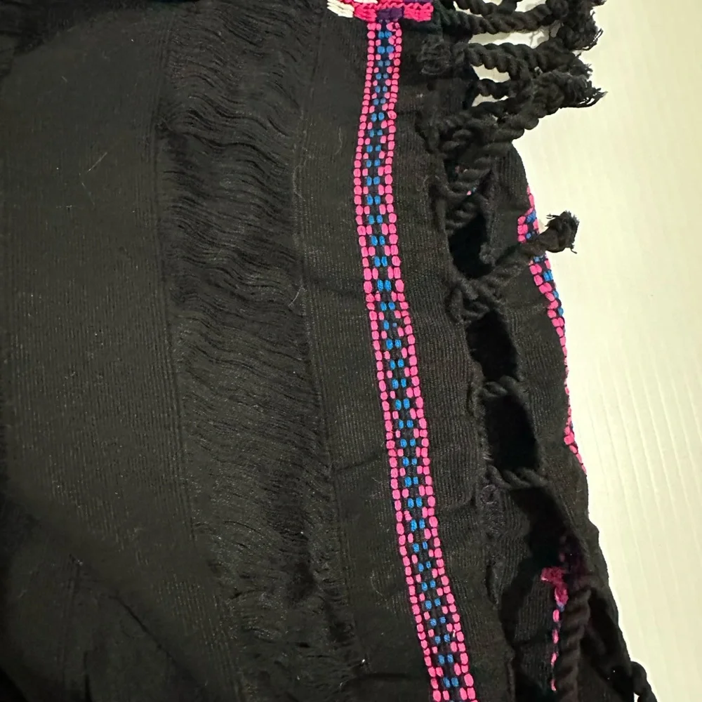 Hand Embroidered Woven Huipil Poncho from Mexico Black - Picture 6 of 10
